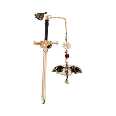 Imagem de Marcador De Livro Retro Em Prata E Ouro Com Espada Samurai E Dragão De