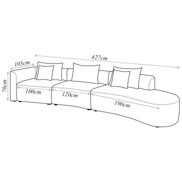Imagem de Sofá Curvo Decorativo Kimiko 427Cm 5 Lugares Sala de Estar com Chaise Bouclê Branco G52 - Gran Belo
