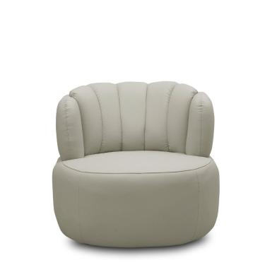 Imagem de Poltrona Decorativa Mariele Sala de Estar Base Giratória em Aço Couro Bege G88 - Gran Belo