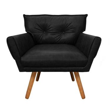 Imagem de Poltrona Anitta Corano Preto Pés Palito Madeira Castanho