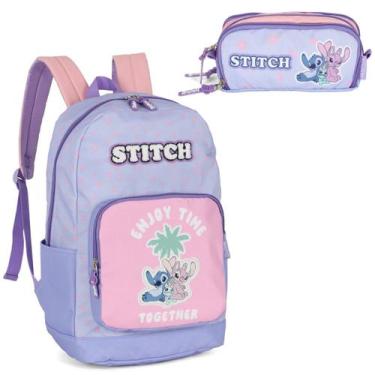Imagem de Kit Mochila Costa Feminina Roxo Stitch Escolar Com Estojo - Luxcel