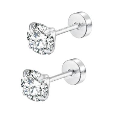 Imagem de Brincos De Zircônia Cúbica Em Aço Inoxidável Prateado Para Mulheres E 