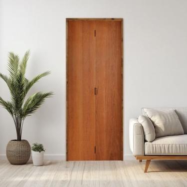 Imagem de Kit Porta de Madeira Camarão 210x72cm Batente 11cm Rodam Abertura Esqu
