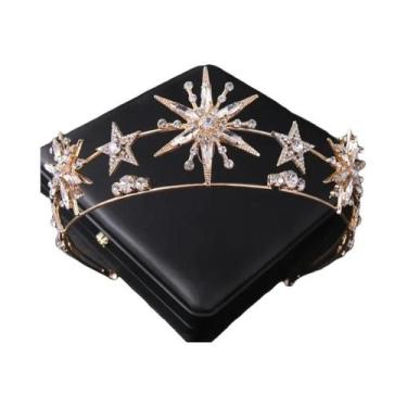 Imagem de Tiaras De Casamento Em Cristal Dourado, Coroas De Noiva Com Strass Par