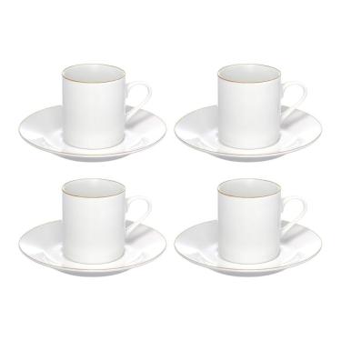 Imagem de Jogo 4 Xícara De Café Porcelana Borda Dourada Com Pires Royal Premium 90ml Haüskraft