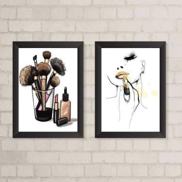 Imagem de Kit 2 Quadros Makeup Mulher 45x34cm - Moldura Preta