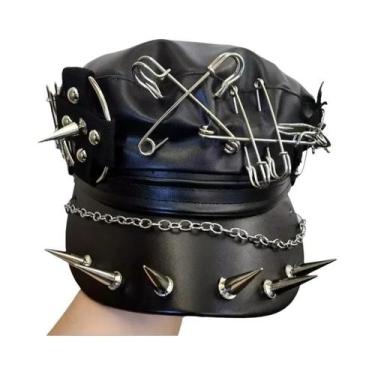 Imagem de Chapéus Beret Y2K Punk Rock Para Mulheres Em Couro PU Com Pontas Gótic