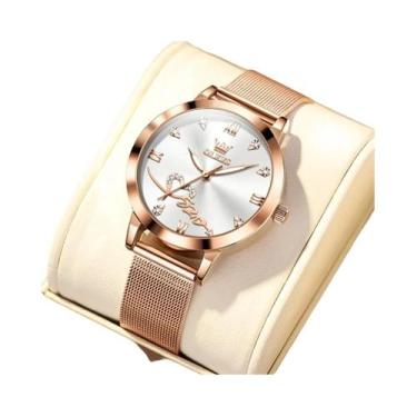 Imagem de Relógio De Quartzo Feminino OLEVS Em Ouro Rosé, Luxuoso E Fashion, Com