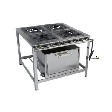 Imagem de Fogão Industrial 4 Bocas 40x40 Com Forno Alta Pressão Luxo Aço Inox Me