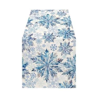 Imagem de Caminho De Mesa De Natal Com Floco De Neve Azul, Design Festivo De Inv