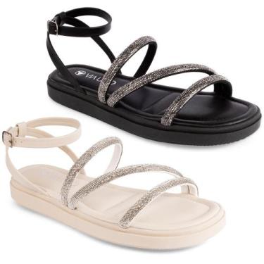 Imagem de Sandália Via Uno Flatform Strass Brilhante Original 885002 Cor:PretoTa