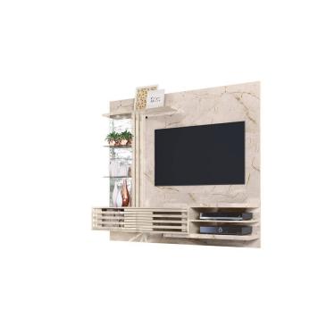 Imagem de Painel Para TV Até 55 Frizz Supreme Calacata e Off White Brilho com LED Espelhos e Portas Deslizantes Liberty Móveis