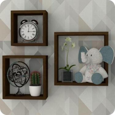 Imagem de 3 Nichos Para Quarto De Bebê Infantil Parede Marrom - MetalCromo