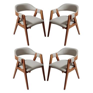 Imagem de Kit 4 Cadeiras de Jantar em Madeira Lina Estofada Couríssimo Palha CCS