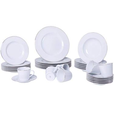 Imagem de Aparelho de Jantar 30 Peças Tramontina Elisa Porcelana 6 Pessoas Mesa Posta Filete Dourado