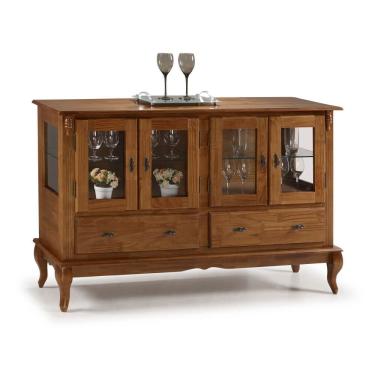 Imagem de Buffet Aparador em Madeira 4 Portas 2 Gavetas Prateleiras em Vidro 60510 Linz Móveis - Imbua Glazer