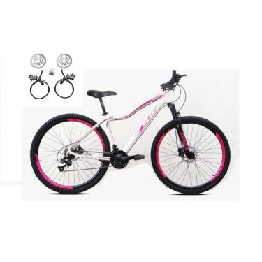 Imagem de Bicicleta Feminina Aro 29 Ksw Mwza 24v Freios Hidráulicos Garfo Suspensão Mtb - Branco/Rosa
