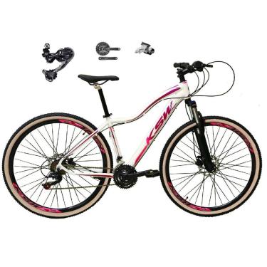 Imagem de Bicicleta Feminina Aro 29 Ksw Mwza Câmbio Traseiro Shimano Deore e Altus 27v Freio Hidráulico Garfo Com Trava Pneu Faixa Bege - Branco/Pink/Violeta
