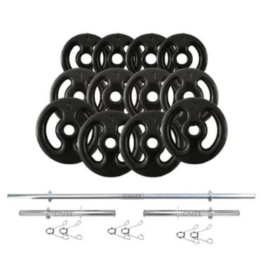 Imagem de Kit Anilhas Emborrachadas 40 Kg + Barras Com Presilhas-Unissex