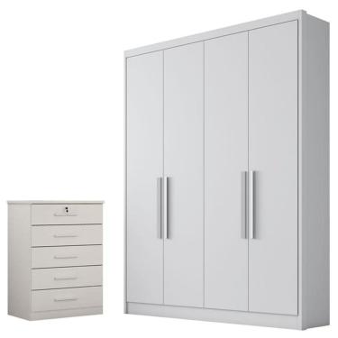 Imagem de Guarda Roupa Solteiro Sevilha e Gaveteiro Suiça com Chave Neve - Novo Horizonte