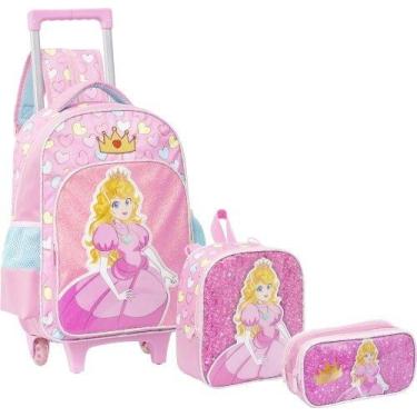 Imagem de Kit Princesa Mochila de Rodinha Lancheira Estojo Yepp MIF5341 Cor:Rosa