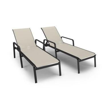 Imagem de Kit 2 Espreguiçadeiras Riviera Piscina Alumínio Preto Tela - Aluv Móve