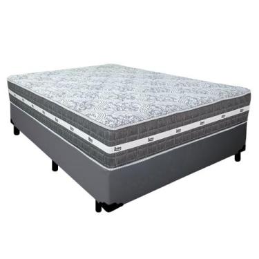 Imagem de Cama Box Casal Sintético + Colchão Anjos Black Graphite Molas Ensacada