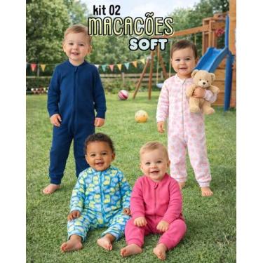 Imagem de Kit 2 Macacão Soft Bebê Longo Ziper Roupa Inverno Menino Menina Roupa 