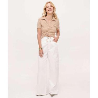 Imagem de Calça Wide Leg Feminina Sarja Cargo-98037 - Mckinny, 38, Off white