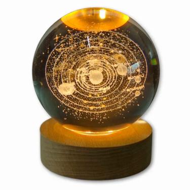 Imagem de Luminária Abajur USB Mundo Decorativa para Quarto com Esfera de Vidro 3D LED Planetário Transparente Apex