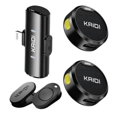 Imagem de Microfone de Lapela sem Fio Kaidi KMF4-A Redondo com Ímã e Conector Lightning para Ipho...