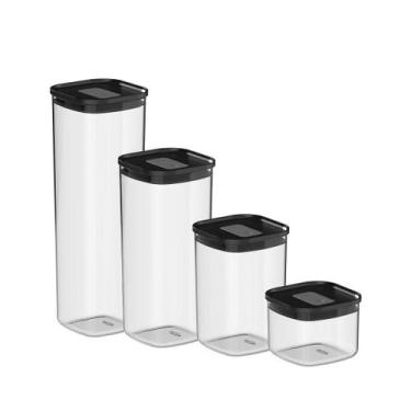 Imagem de Kit de Potes Herméticos Ou Quadrados 4 Peças Linha Duo Lock, Preto