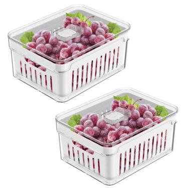 Imagem de Kit 2 Organizador Geladeira Alimentos Frescos 2,2L Cesto Drenagem - Ki