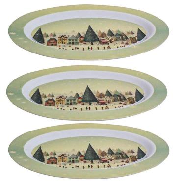 Imagem de Conjunto 3 Travessas Oval Em Melamina de Natal 35x25cm