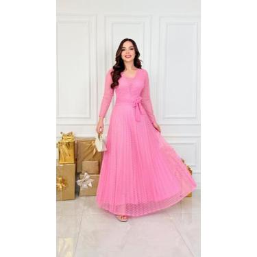 Imagem de Vestido Rosa Poa Longo Plissado Terra Prometida, Rosa, GG