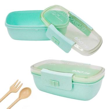 Imagem de Marmita Pote 650ml Com Tampa Garfo Colher Freezer Micro-ondas Fit Verde