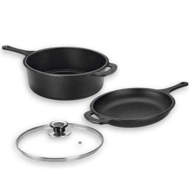 Imagem de Conjunto Caçarola + Frigideira Multisuo 24 cm 3,5 L em Ferro Fundido Panela Mineira