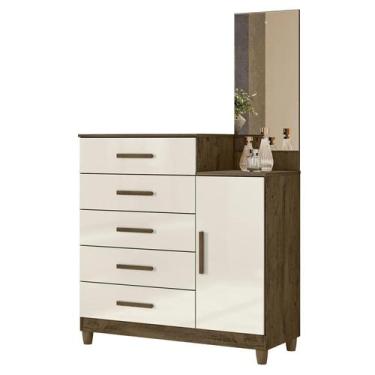 Imagem de Cômoda para Quarto 104cm com Espelho Kyra Castanho Wood/Off Z17 - Mpoz