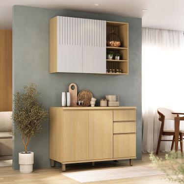 Imagem de Cozinha Compacta 100% Mdf 2 Pçs Tampo 120cm Aura Luciane Móv Carvalho Uv-cinza Cristal Pet