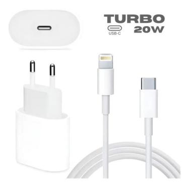 Imagem de Carregador Cabo 20w Turbo Tipoc Compatível Para IPhonnee Cor Branco - 