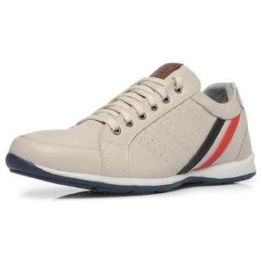 Imagem de Sapatenis Casual Masculino Couro Com Cadarço Detalhe Listras Laterais Palmilha EVA Conf...