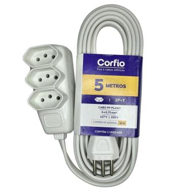 Imagem de Extensão Corfihome Corfio 2P+T 10A Branco 3 Tomadas 5m