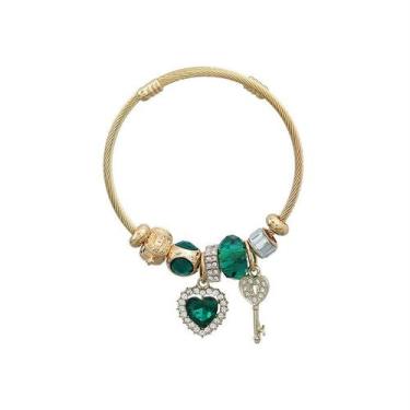 Imagem de Bracelete Berloque Dourado Life Coração Love Chave Cravejado Strass-Pu