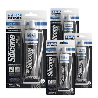 Imagem de 4 Unidades Silicone Acético Preto Alta Temp 50g Tekbond
