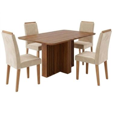 Imagem de Conjunto de Jantar Isadora e Taís 4 Lugares Tampo em MDF com Cadeiras Estofadas Suede N...