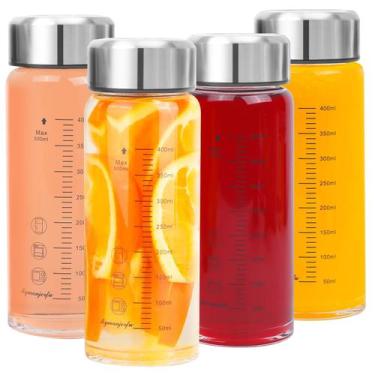 Imagem de Garrafas de suco de vidro Mymanjerfu 500mL, pacote com 4 tampas de aço