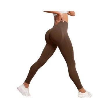 Imagem de Leggings Esportivas Femininas Sem Costura De Cintura Alta, Efeito Leva