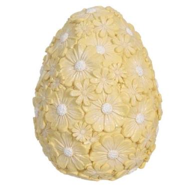 Imagem de Ovo de Páscoa decorativo em resina texturizada com flores amarelas 12,