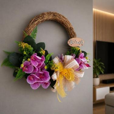 Imagem de Guirlanda Lar Doce Lar Decoração Casa Flores Artificial 50cm - Genéric