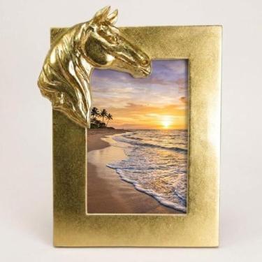 Imagem de Porta Retrato Decorativo Cavalo Dourado em Poliresina para Fotos 10x15